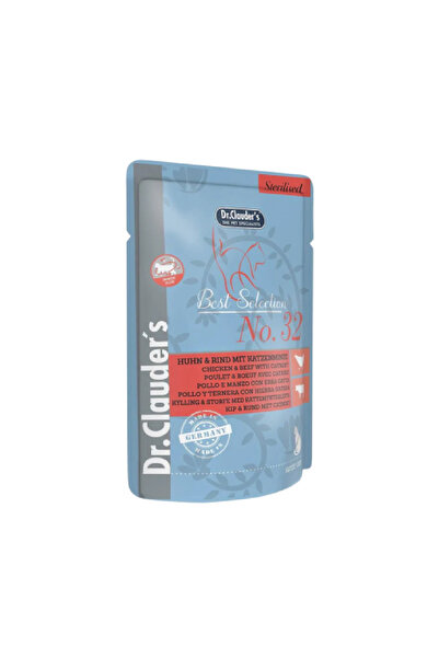 Dr.Cat د كلاودرز بيست سيلكشن رقم 32 اظرف دجاج مع لحم البقري للقطط المعقمة 85غ