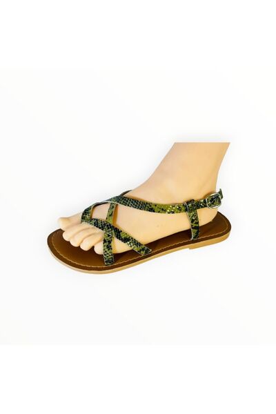TopShop Women's Sandals Made of Leather, Snake Print and Toe Strap, Size 38 EU