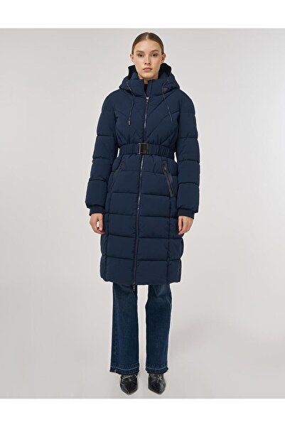 Kayra Hooded Detailed Anorak Coat Navy Blue