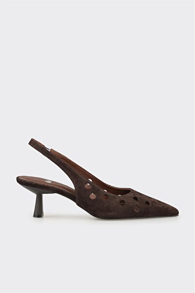 Elle Shoes Kahve Deri Kadın Topuklu Ayakkabı