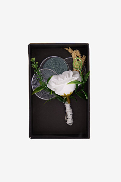 ALTINYILDIZ CLASSICS Men's White Patterned Boutonniere