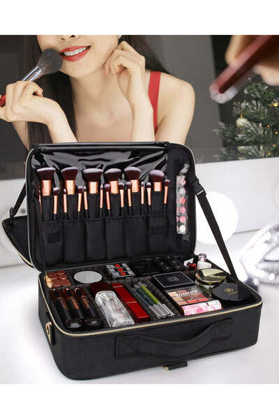 Yelajoy Makeup Bag Travel Makeup Train Case Cosmetic Case with Adjustable Dividers and Shoulder Strap Black