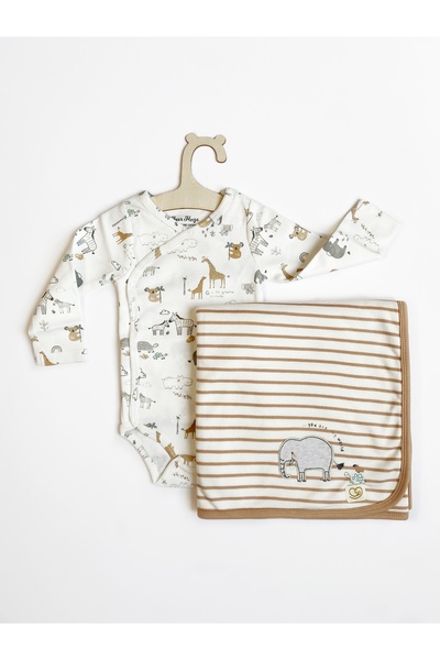 Sheer Hugs Boys’ Set – Warm White AOP Bodyhug Pyjama Romper & White Reversibl...