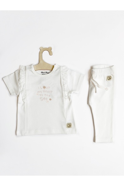 Sheer Hugs Girls’ Outfit Set – Plain White Half Sleeve Top & Matching Full-Le...