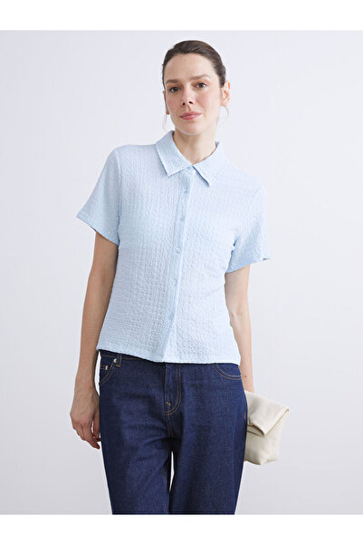 LC Waikiki Blue Textured Women's Shirt