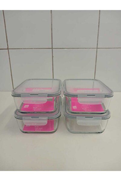 LAV Feyzade Fresh Two-Section Interlocking Glass Storage Container Set of 4 1120Cc Rectangular (Frs-297) Gray Lid