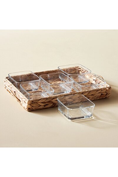 Generic Sami 6-Piece Glass Bowl and Water Hyacinth Tray Set