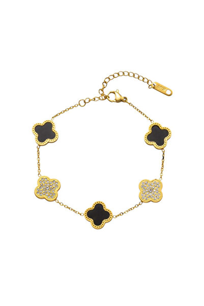 Pursehuit Brățară aurie, din oțel inoxidabil, cu piese și pietre stilizate în...