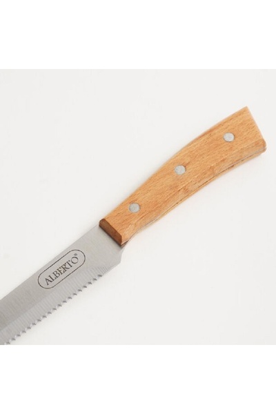 Alberto stainless steel bread knife 7.75" with wooden handle, brown