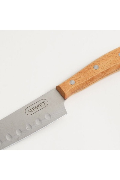 Alberto stainless steel santoku knife 7" with wooden handle, brown