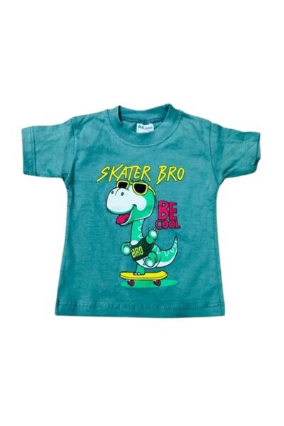 OEM Boys' cotton t-shirt - Dino - turquoise 98 cm