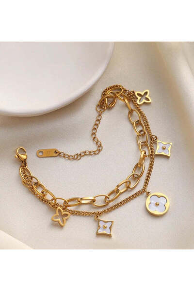 Pursehuit Brățară aurie, din oțel inoxidabil, în 2 straturi, cu zale și piese...