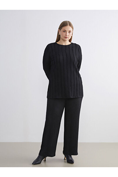 LC Waikiki Elastic Waist Textured Wide Leg Women's Trousers