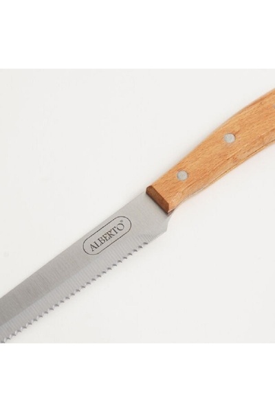 Alberto stainless steel bread knife 7.75" with wooden handle, brown