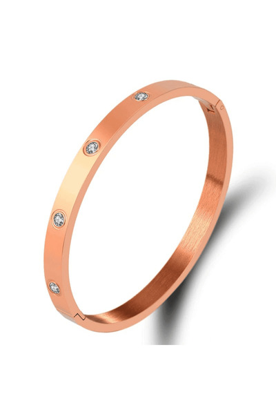 Pursehuit Brățară culoare aurie roz, oțel inoxidabil, tip bangle, cu pietre, ...