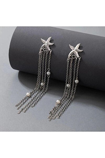 Pursehuit Cercei lungi culoare argintie cu lanțuri și steluțe de mare, Stefan...