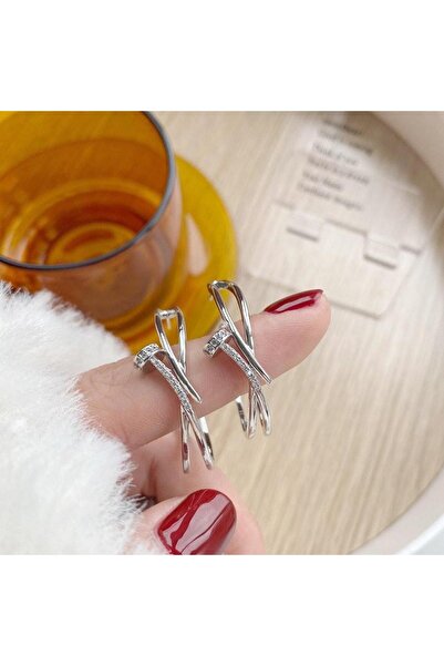 Pursehuit Cercei de culoare argintie, formă de cui, placați cu aur de 14k, cu...