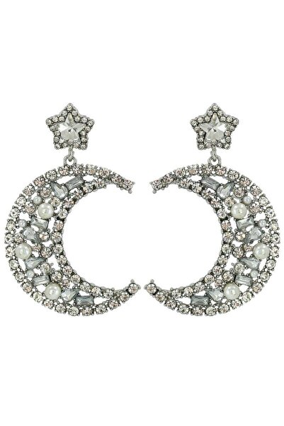 Pursehuit Cercei de culoare argintie, formă de semilună, cu pietre, Annemai C4