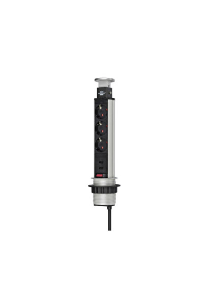 Brennenstuhl Retractable Power Strip Brennenstuhl, Aluminum, 3 outlets, 2M cable, Black