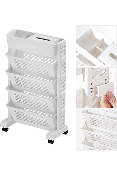 Cozy Nest 5-Tier Bookshelf Storage Cart with Wheels Utility Shelf for Home,Office,Dorm,and Classroom Durable