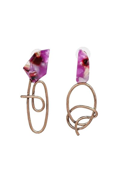 Pursehuit Χρυσά, ασύμμετρα σκουλαρίκια με ροζ πέτρες, Nany C9