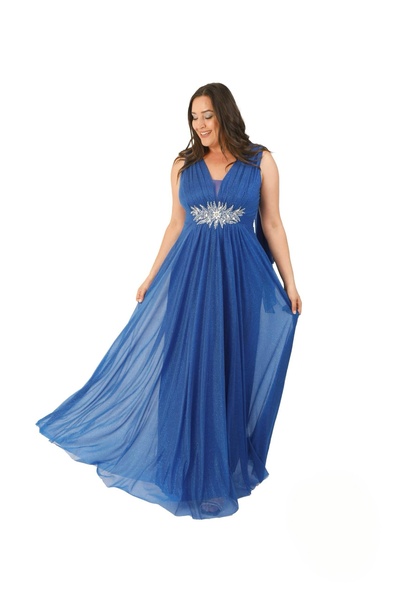 NONCONCEPTMODA Beli Taş Motifli Simli Tül Elbise