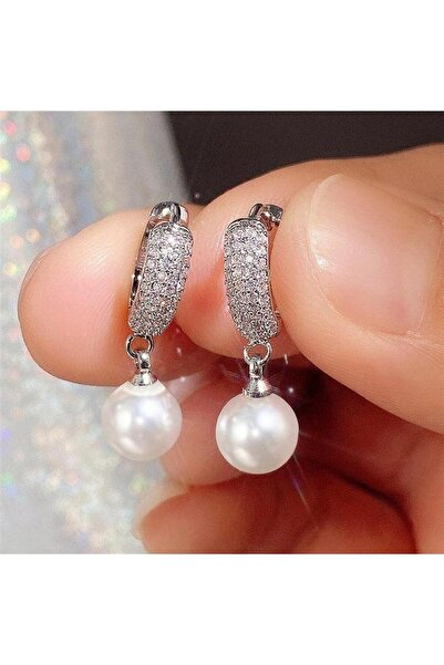 Pursehuit Cercei de culoare argintie cu perle și pietre de zirconiu, Noemi C13