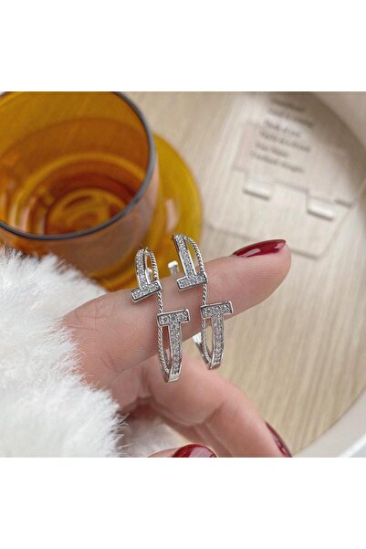 Pursehuit Cercei culoare argintie, rotunzi, suflați cu aur de 14k, cu pietre de zirconiu, Medea C1