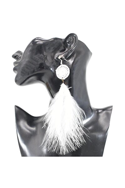 Pursehuit White, long, feather earrings, Solin C2