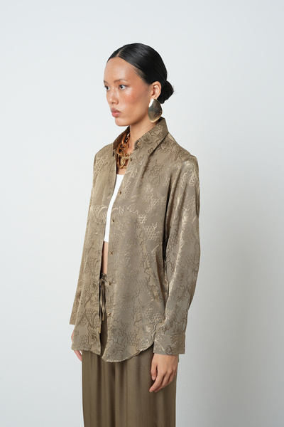 Orfeo Negro Women's Khaki Color Patterned Gold Buttoned Shirt