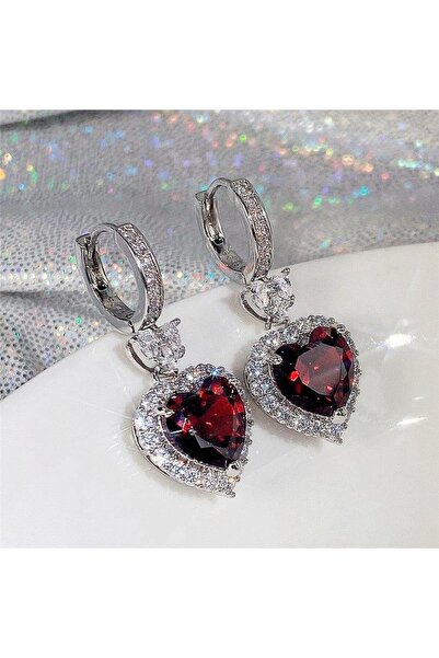 Pursehuit Σκουλαρίκια σε ασημί χρώμα, σε σχήμα καρδιάς, με πέτρες ζιργκόν, Eg...