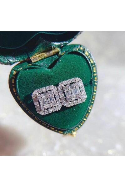 Pursehuit Cercei de culoare argintie, pătrați, cu pietre de zirconiu, Aldis C13