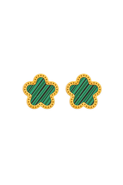 Pursehuit Cercei aurii, din oțel inoxidabil, formă de floare verde, suflați c...