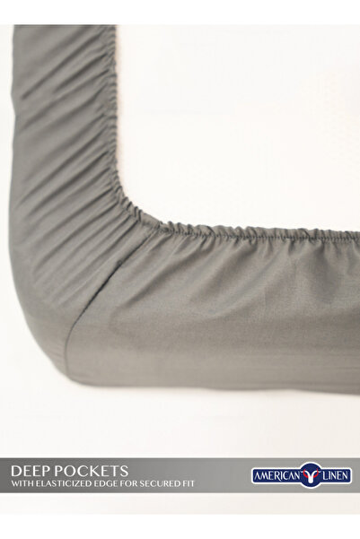 American Linen Single Plain Fitted Elastic Bedsheet with 1 Pillow Case 90 x 190 Cm (Grey)