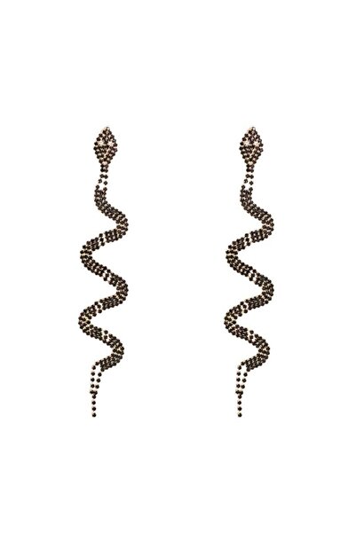 Pursehuit Cercei aurii, formă de șarpe, cu pietre negre, Saide C5