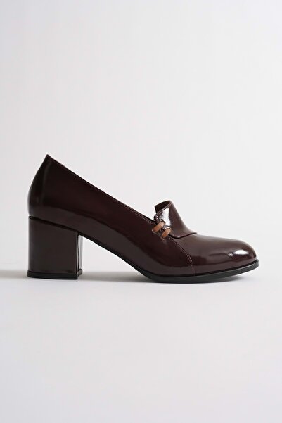 ANALİN SHOES Kadın Hakiki Deri Biyeli Topuklu Ayakkabı - Bordo Rugan