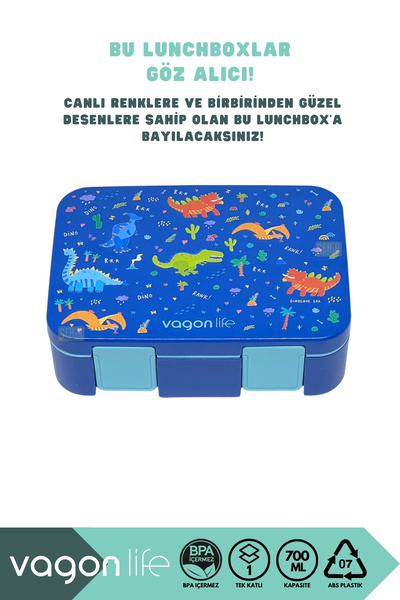 Vagonlife Bento 700ml Lunch Box New Collection Single Layer 3 Compartments Abs Plastic Children's Lunch Box Food Container