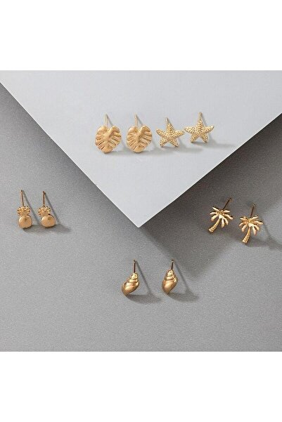 Pursehuit Set of 5 pairs of earrings, gold, exotic theme, Odethe C7