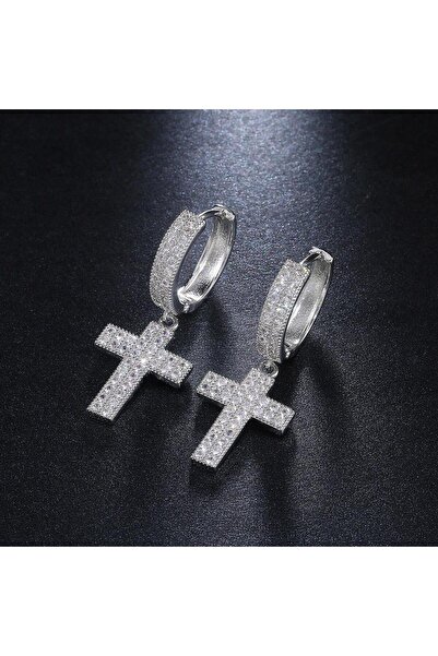 Pursehuit Cercei de culoare argintie, cruce, cu pietre de zirconiu, Noona C18