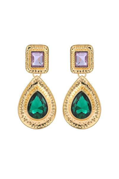 Pursehuit Χρυσά σκουλαρίκια με πράσινες και μωβ πέτρες, Sophi C1