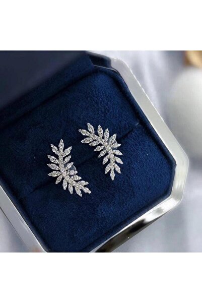 Pursehuit Cercei de culoare argintie, formă de frunză, cu pietre de zirconiu,...