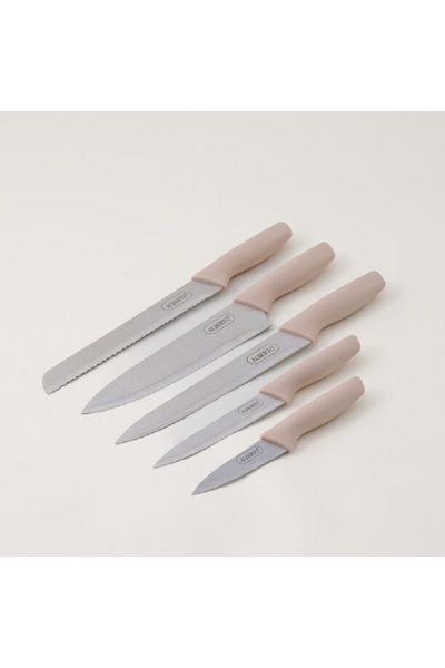 Alberto 6 piece stainless steel and green wood knife block set