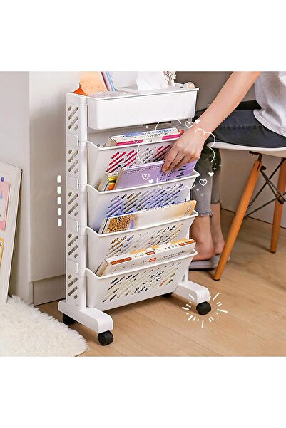 Cozy Nest 5-Tier Bookshelf Storage Cart with Wheels Utility Shelf for Home,Office,Dorm,and Classroom Durable