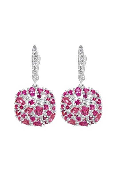 Pursehuit Cercei de culoare argintie cu pietre de zirconiu roz, Eletta C13