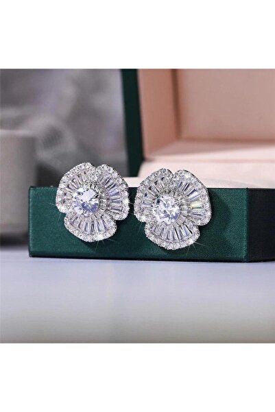 Pursehuit Cercei argintii, formă de floare, cu pietre de zirconiu, Alwa C3