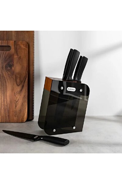 Alberto Acrylic Knife Block With Wood Stainless Steel Knives Set