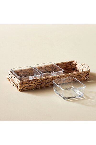 Generic Sami 4-Piece Glass Bowl and Water Hyacinth Tray Set