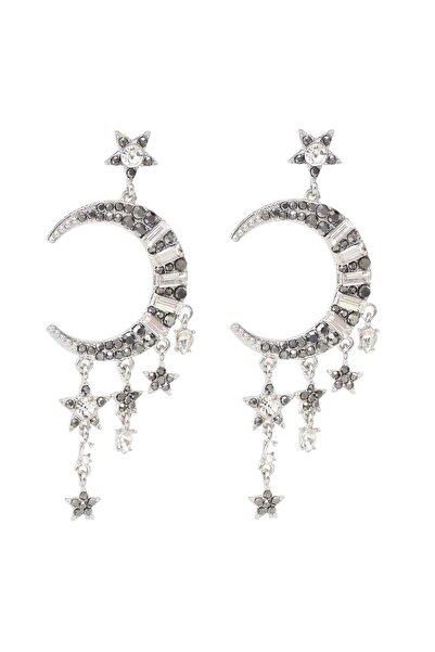 Pursehuit Cercei de culoare argintie, formă de semilună, cu pietre, Sista C4