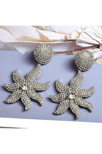 Pursehuit Σκουλαρίκια σε ασημί χρώμα, σε σχήμα λουλουδιού, με πέτρες, Wendi C1