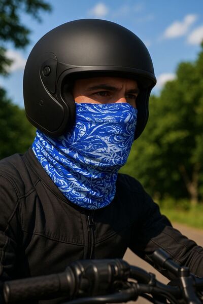 Sticker Works قناع موتوكو بلو فلاور بوف للاستخدام الخارجي، باندانا للجنسين